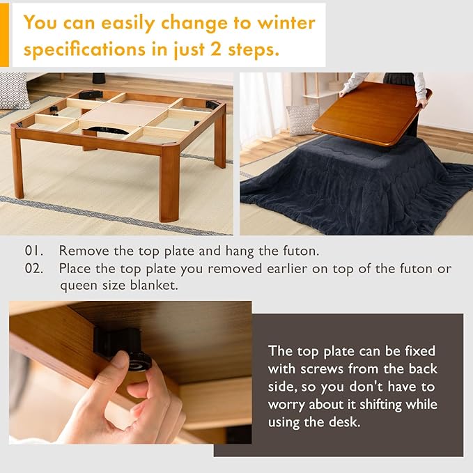 PaletteLife Japanese Heated Table (31x31in)- Wooden Chabudai Furniture with 120V Electric Heater - Low-Lying Dining and Work Desk with Temperature Control Knob Casual kotatsu…