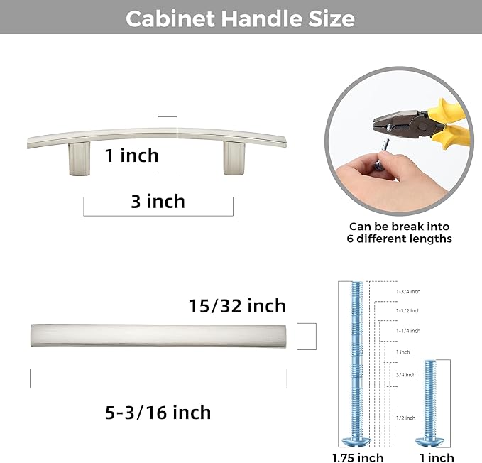 10 Pack Cabinet Handles 3" Hole Center - Curved Cabinet Pulls Brushed Nickel Drawer Pulls for Kitchen Cupboard Solid Hardware for Dresser Drawer Arch Hardware