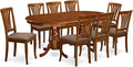 East West Furniture PLAV9-SBR-C 9 Piece Dining Table Set Includes an Oval Dining Room Table with Butterfly Leaf and 8 Linen Fabric Upholstered Chairs, 42x78 Inch, Saddle Brown