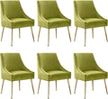 Modern Velvet Dining Chairs Set of 6, Contemporary Upholstered Furniture Collection with Polished Gold Metal Legs, Elegant Accent Chairs for Kitchen Living Room(Yellow Green)