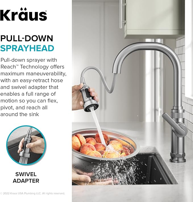 KRAUS Allyn Industrial Pull-Down Single Handle Kitchen Faucet in Spot-Free Antique Champagne Bronze, KPF-4102SFACB