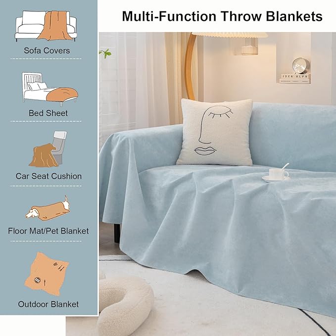 STACYPIK Waterproof Pet-Friendly Couch Cover, Non-Slip Light Blue Sofa Cover for 2 Cushion Couch, Anti Scratch Sofa Cover for Dog, Washable Furniture Protector for Living Room, Loveseat Cover-71X118IN