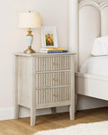 Night Stand, Fluted Nightstand Bedside Tall Farmhouse Nightstand with 3 Drawers, Mid Century Modern Side Accent Table,Bedside End Table for Bedroom, Living Room, Beige