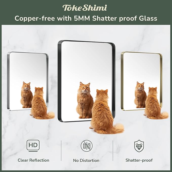 TokeShimi 48 x 24 Inch Wall Mirror Black Bathroom Vanity Mirror with Metal Frame Aluminum Alloy Rounded Corner for Modern Farmhouse Wall Decor 1”Deep Set Design (Horizontal/Vertical)