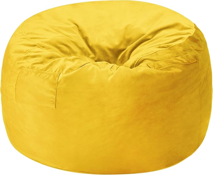 Homguava 6 FT Bean Bag Chair: 6' Bean Bags with Memory Foam Filled, Large Beanbag Chairs Soft Sofa with Dutch Velvet Cover-Mustard