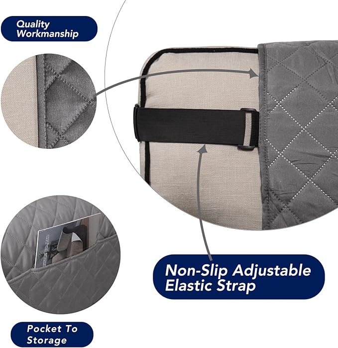PureFit Reversible Sofa Cover Water Resistant Loveseat Couch Cover, Machine Washable Furniture Cover with Non-Slip Foam and Adjustable Strap for Dogs, Pets (Loveseat, Gray/Light Gray)