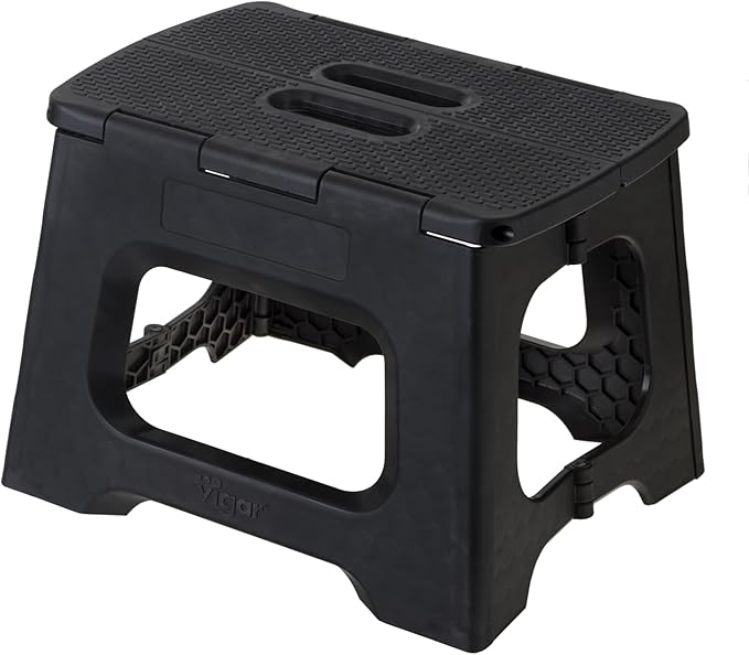 Vigar Compact Step Stool Foldable, 9-inch Step Stools for Adults up to 330 Pound, Lightweight Stool, Non-Slip Folding Step Stool, Black