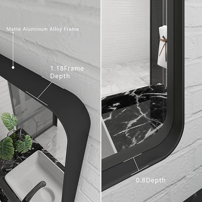 30x36 Black Matte Bathroom Mirror, Rectangle Framed Vanity Mirror for Wall, Rounded Corner, Anti-Rust, Shatterproof (Horizontally/Vertically)