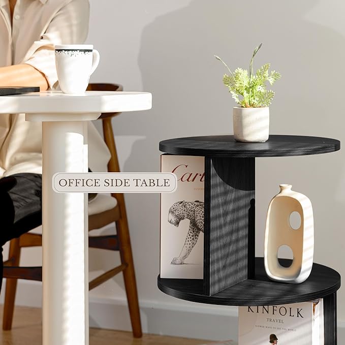 KAYMILY Living Room Side Table, Office Round Bookshelf End Table, Bedroom Mid Century Modern Nightstands, Contemporary Accent Tables - Easy Assembly - MDF Wood - Stationary - Black