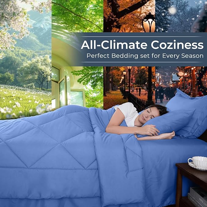 HEVUMYI Royal Blue Twin Comforter Set - 5-Piece All Season Bed in a Bag Twin, Ultra Soft Bedding Set with Comforter, Flat Sheet, Fitted Sheet, Pillowcases, Pillow Shams