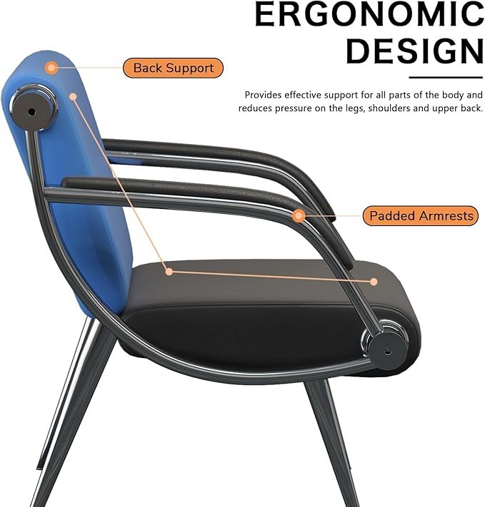 wonline Waiting Room Chair with Armrest PU Leather Office Furniture, Office Guest Seating Lobby Conference Reception Chairs for Airport Clinic Hospital Bank Salon Barber(Blue&Black)
