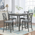 KEIKI 5-Piece Counter Height Dining Table Set with Square Table and 4 Upholstered X-Shaped Backrset Chair, for 4 Person, Modern Style Wooden Table Set, Easy Assembly, for Kitchen, Dining Room, Gray