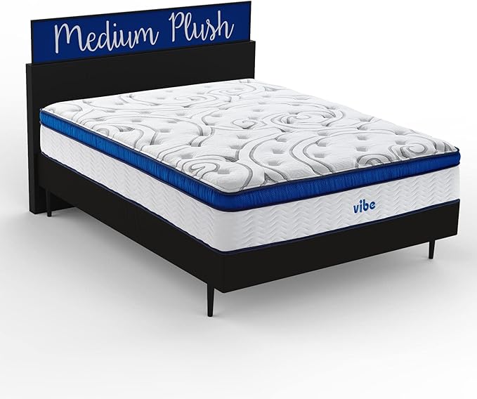 Vibe Quilted Hybrid Mattress, 12-Inch Innerspring and Pillow Top Gel Memory Foam Mattress, Fiberglass Free, CertiPUR-US Certified Bed in a Box, Full, White