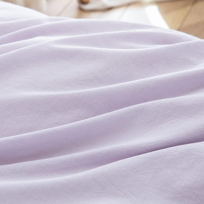 BESTOUCH Duvet Cover Set 100% Washed Cotton Linen Feel Super Soft Comfortable Chic Lightweight 3 PCs Home Bedding Set Solid Taro Purple Full/Double
