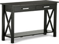 SIMPLIHOME Kitchener Console Table - 47 Inch Wide Solid Wood Sofa Table in Hickory Brown, Contemporary Storage Table for Entryway or Living Room with 2 Drawers, Bottom Shelf, and X-Design Side Panels