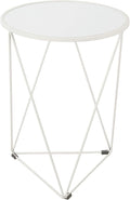 HomePop Metal Accent Table Triangle Base Round Mirror Top, White 18.24D x 24W x 18H in