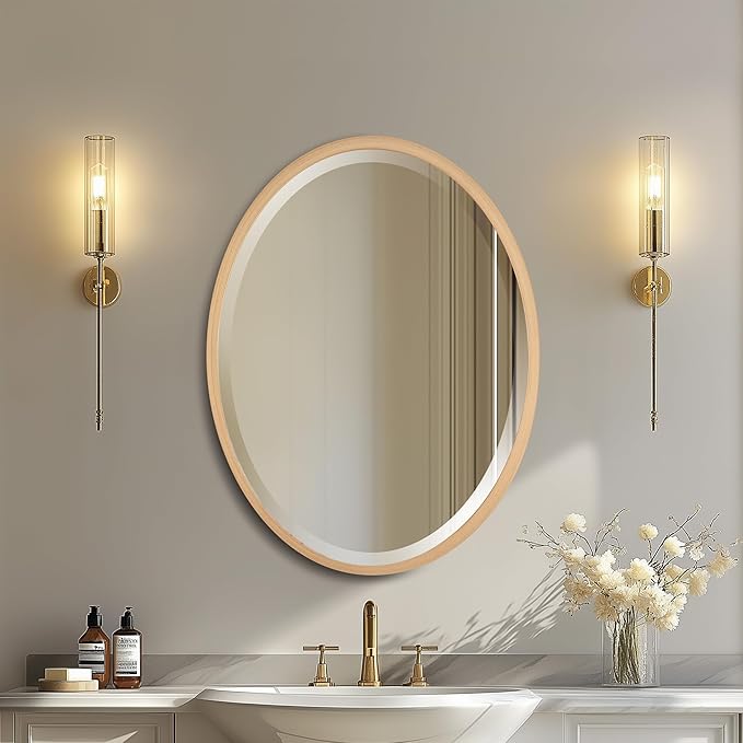 OVALCREST - Oval Wooden Beveled Wall Mirror for Home Decor, Bathroom, Vanity, Bedroom, Living Room, Hallway - London Style (Gold Paint) 31.1 x 41.1