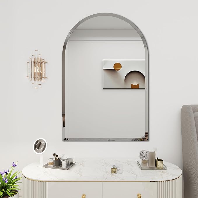 Arched Bathroom Mirror, 18X26 inch Arched Frameless Mirror, Arch Wall Mirror，Frameless Mirrors for Bathroom,Beveled Bathroom Mirror.(18 * 26inch)