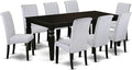 East West Furniture LGBA9-BLK-05 9 Piece Dining Room Furniture Set Includes a Rectangle Wooden Table with Butterfly Leaf and 8 Grey Linen Fabric Parsons Chairs, 42x84 Inch, Black