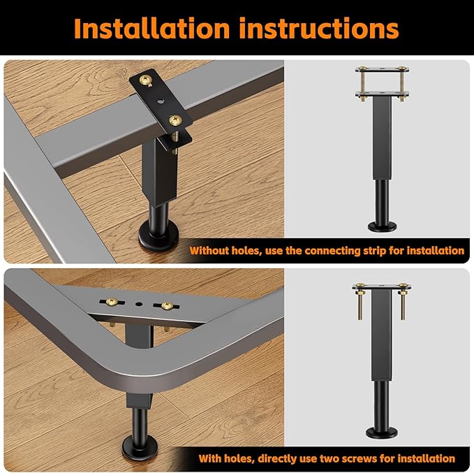 4PCS Adjustable Height Bed Support Legs, 7.3-12 In, Metal Heavy Furniture Legs with Rubber Non-Slip Base for Sofa/Cabinet/Couch/Dresser/Table, Furniture Feet Replacement for King Queen Bed Frame Slat