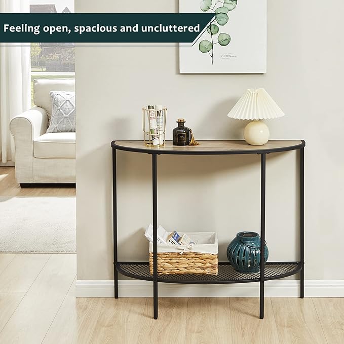 SAYGOER Console Table 2 Tier Narrow Entryway Table with Storage Shelves Half Moon Sofa Couch Table Industrial Small Entry Way Tables for Living Bedroom Hallway Office Easy Assembly, Gray Black