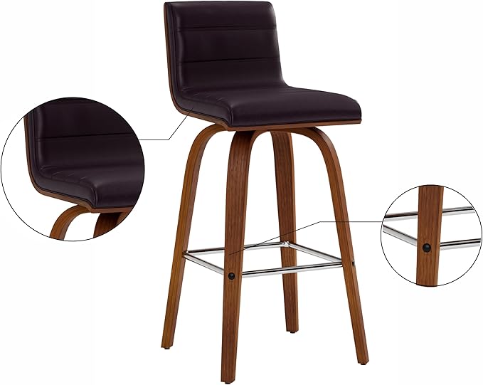 Armen Living Vienna 26" Swivel Counter Stool in Walnut Wood Finish with Brown Faux Leather - Set of 4