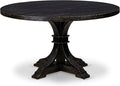 I57-11-TP Mid-century Table with Acacia Wood Round Tabletop and Stylish Pedestal Base - Sand Blasted Black Finish
