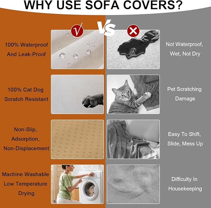 STACYPIK Waterproof White Sofa Cover, Anti-Scratch Pet Sofa Cover for 3 Cushion Couch, Washable Furniture Protector, Loveseat Slipcover for Sectional, Multi-use Couch Cover for L-Shaped-71X134IN
