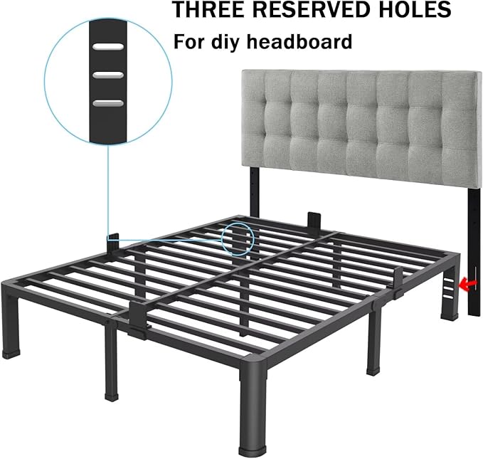 14 Inch California King Bed Frame with Rounded Corner and Headboard Hole Mattress Retainers 3500 LBS Metal Heavy Duty Steel Slats Support No Box Spring Needed Platform Noise Free Easy Assembly