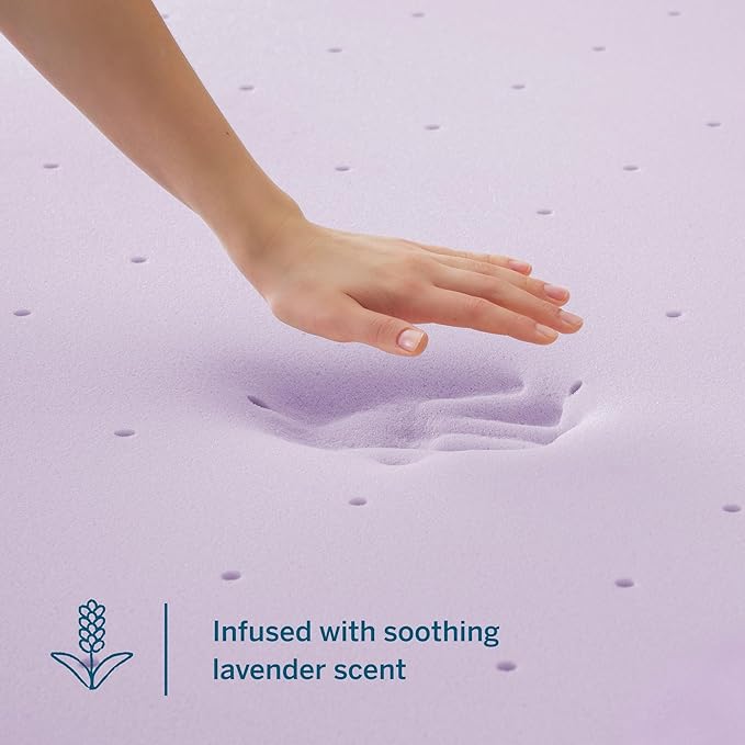 Lucid 4 Inch Lavender Infused Memory Foam Mattress Topper - Ventilated Design – Pressure Relieving Bed Topper - Mattress Pad – CertiPur Certified - Twin Size