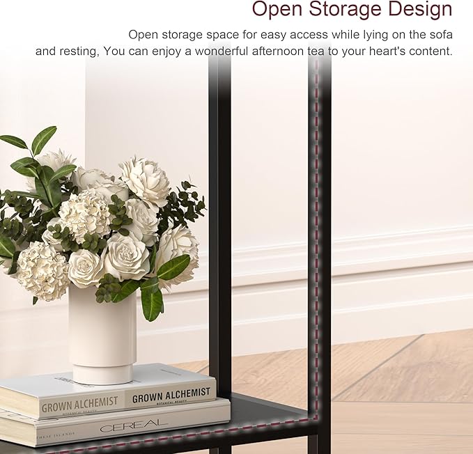 Narrow Side Table for Small Space, 2-Tier Small End Table with Shelf Holder in Living Room, Bedroom, Study, Kitchen and Balcony (Black)