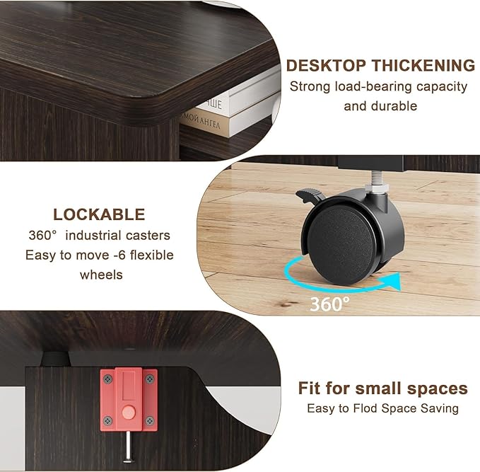 IDEALHOUSE Folding Dining Table, Drop Leaf Dining Table with 6 Wheels and 2-Layer Storage Shelf, Space Saving Dining Table for Small Spaces (Dark Walnut, 47.2" D x 23.6" W x 29.5" H)