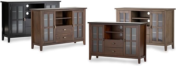 SIMPLIHOME Artisan SOLID WOOD 53 inch Wide Transitional TV Media Stand in Russet Brown For TVs up to 60 inches for the Living Room and Entertainment Center