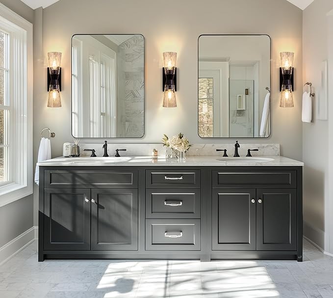ANDY STAR 36”x48” Black Bathroom Mirror, Wall Mirror for Bathroom, Rounded Rectangle Mirror in Premium Stainless Steel Metal Frame Hangs Horizontal Or Vertical (Matte Black)