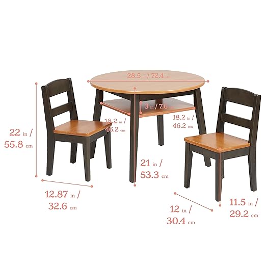 ECR4Kids Hideaway Table and Chair Set, Kids Furniture, Honey/Grey Wash, 3-Piece