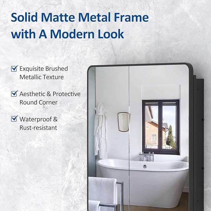 30x32 Inch Bathroom Medicine Cabinet with Mirror Black Metal Framed Mirror Cabinet Recessed or Surface Wall Mounted Medicine Cabinets for Bathroom