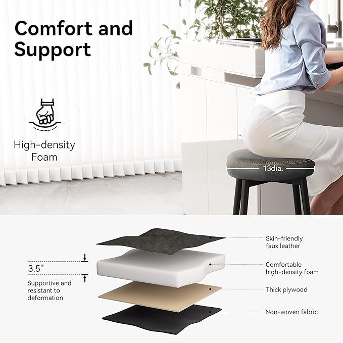 Counter Height Bar Stools, 26" H Backless Bar Stools Set of 4, Upholstered Faux Leather Kitchen Counter Stools, Mid Century Modern, Kitchen Island Home Bar, Pub, Black Grey