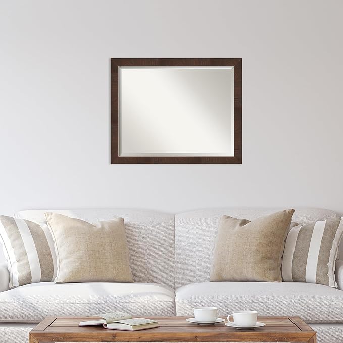 Amanti Art Brown Wall Mirror 25x31 Wildwood Brown Narrow Rectangle Bathroom Mirror for Wall Decor Living Room, Large Rustic Farmhouse Frame, Hangs Horizonally and Vertically, Bathroom Decor, Beveled