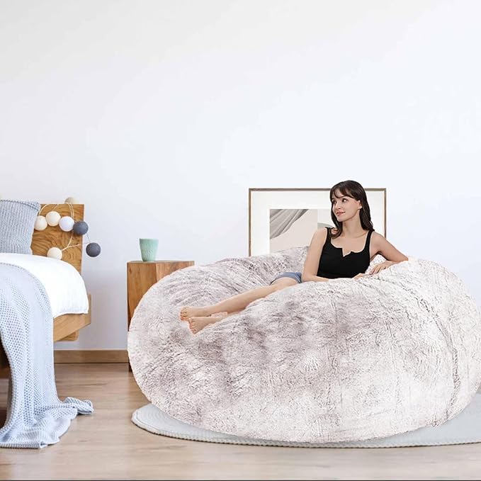Bean Bag Chair for Adults Kids Without Filling Comfy Fluffy Giant Round Beanbag Lazy Sofa Cover for Reading Chair Floor Chair, 6FT, Black