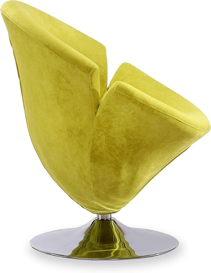 Manhattan Comfort Tulip Swivel Accent Chair with 360° Turn, Modern Flower Inspired Design, Soft Velvet Upholstery, Polished Chrome Base, No Assembly Required, 300 Lbs Capacity, Green
