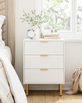 Night Stand,Tall Bedside Table with 3Storage Drawers,White Nightstand,Bedside Furniture,Side Table with Gold Frame,End Table for Bedroom,Living Room (Modern-3drawers, White)