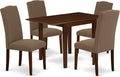 East West Furniture NDEN5-MAH-18 5 Piece Dining Table Set Includes a Rectangle Dining Room Table with Dropleaf and 4 Dark Coffee Linen Fabric Upholstered Chairs, 30x48 Inch, Mahogany