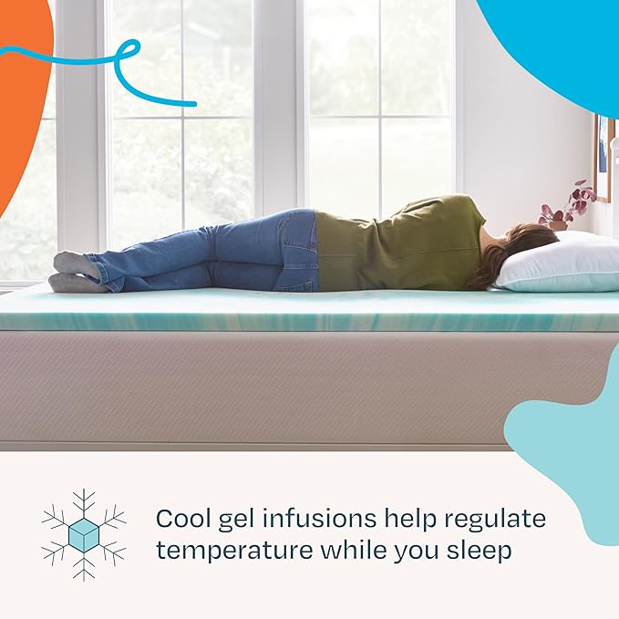 Linenspa 2 Inch Gel Swirl Memory Foam Mattress Topper – Cooling Gel Infused – Pressure Relieving Bed Topper - Mattress Pad – CertiPUR Certified - Queen Size