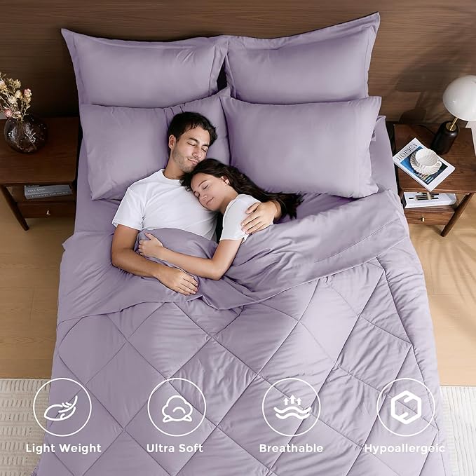 HEVUMYI Full Purple Comforter Set - 7-Piece All Season Bed in a Bag Full, Ultra Soft Bedding Set with Comforter, Flat Sheet, Fitted Sheet, Pillowcases, Pillow Shams, Lavender Purple