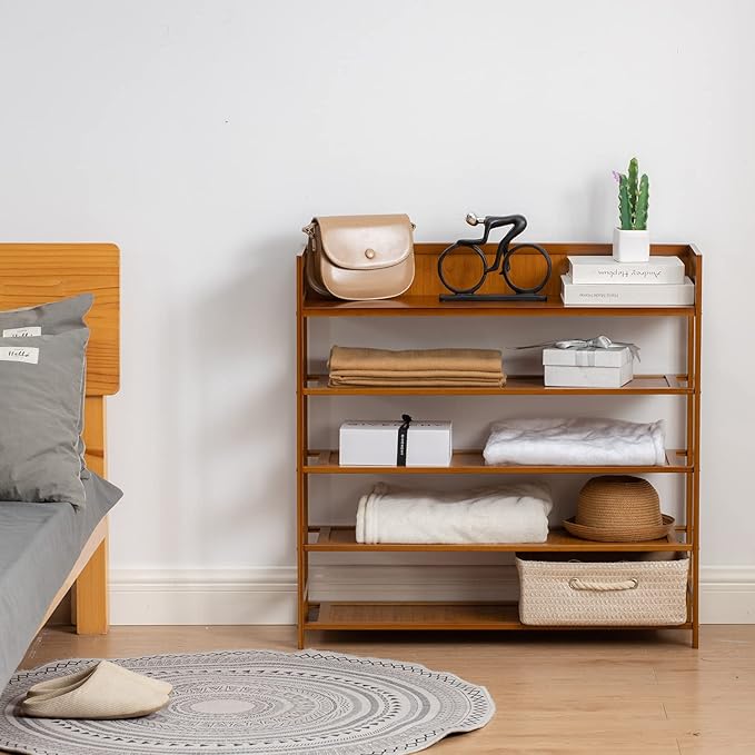Bamboo Shoe Rack Organizer, 5 Tier Shoe Shelf Storage Organizer, for Entryway, Hallway, and Closet (Brown-31.5)