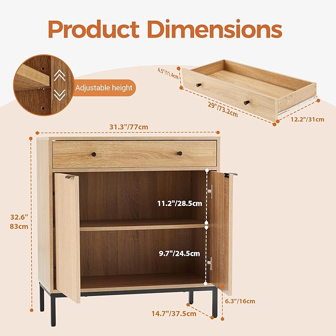 Sideboard Buffet Cabinet with Drawer, Farmhouse Coffee Bar Station Table, Kitchen Storage with Doors and Adjustable Shelves, Modern Wood Cupboard for Dining Room, Livingroom, Entryway