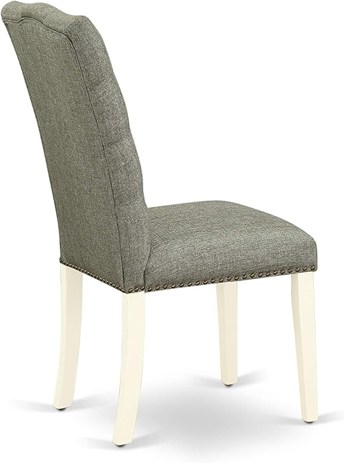 East West Furniture CAEL7-LWH-07 7 Piece Modern Dining Table Set Consist of a Rectangle Wooden Table and 6 Gray Linen Fabric Upholstered Chairs, 36x60 Inch, Linen White