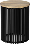 SIMPLIHOME Demy 20 inch Wide Tall Side Table in Natural Solid Mango Wood/Black Metal, Slim Round Accent Table for Living Room, Bedroom, or Entryway, Industrial Style Assembled