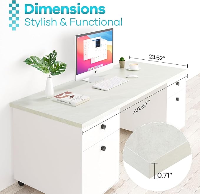Kaboon Universal Tabletop 45.67"x23.62", Solid One-Piece Melamine Table Top, Double Desk L-Desk DIY, Home and Office,Sea Salt/White