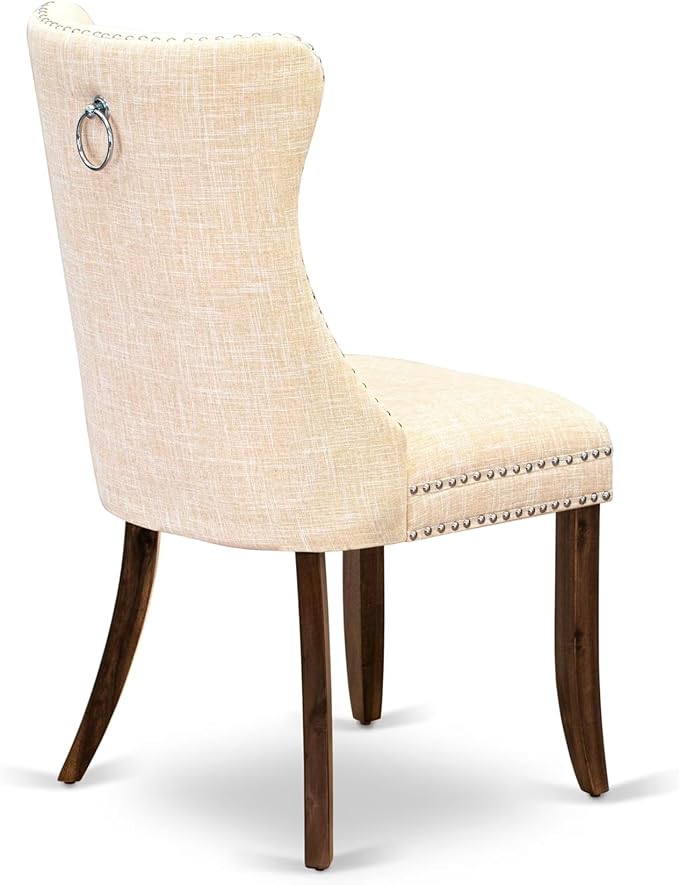 NEDA9-AWA-32 9-Piece Xtenczar Dining Table Set Includes a Rectangle Table and 8 Light Beige Polyester Fabric Dining Chairs, 44x100 Inch, Antique Walnut